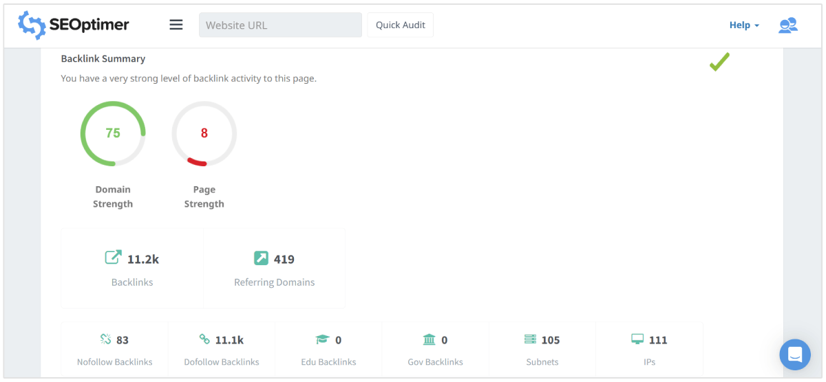 Links section in quick audit